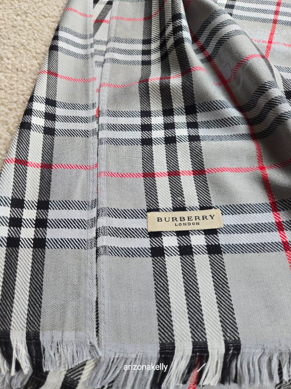 Burberry Grey Nova Check Plaid Scarf With Jacquard Branding & Equestrian Knight - Picture 10 of 13